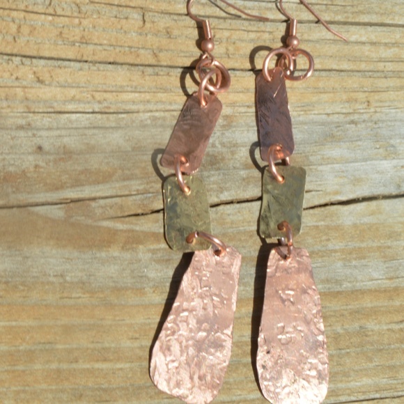 Solid Copper Earrings Handmade Brass Drop Dangle - Picture 2 of 6